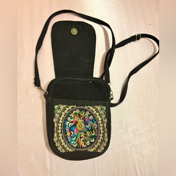 Ethnic Style Handmade Embroidered Crossbody Bag Mini Flip Canvas Shoulder Bag - Picture 2 of 5
